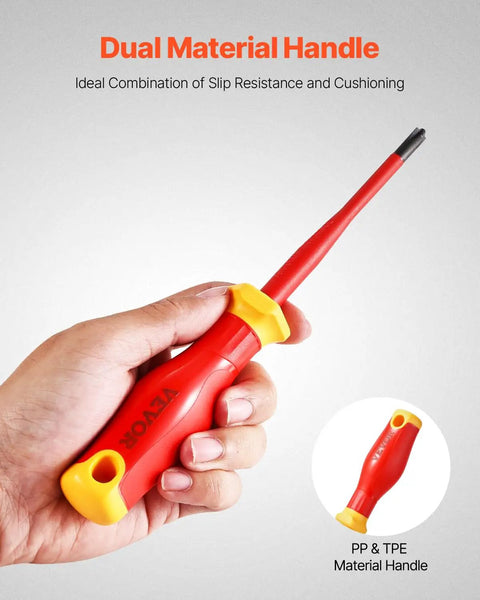 Professional Grade 50 Piece Insulated Screwdriver Set Badass Electrician Tools 1000V VDE Rated with dual material handle for grip.