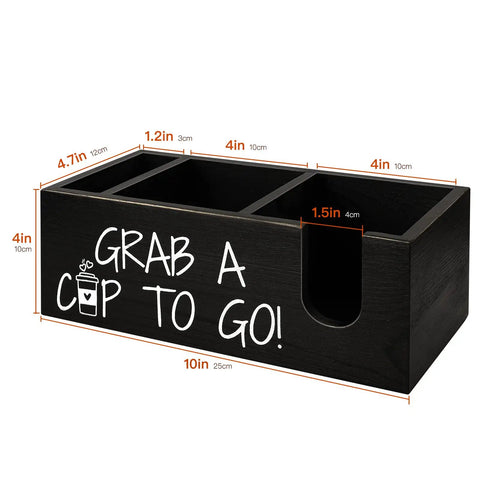 Farmhouse Style Coffee Station Organizer For Cups And Lids Black Pine Wood Cup Holder And Lid Storage Box with measurements