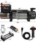 Heavy Duty 13500lbs Electric Winch With Wireless Remote 12V System And Stainless Steel Cable, dimensions and remote included.