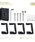 Included components of Heavy Duty Shower Door Hinge 90 Degree Matte Black Built To Handle Wider Glass Doors Up To 140 Lbs With Full Back Plate