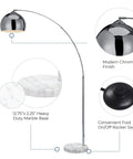 68 Inch Arc Floor Lamp With White Faux Marble Base And Chrome Bell Shade, Dope Mid Century Modern Standing Light features