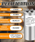 RV Roof Air Conditioner Run Capacitor Replacement 45 MFD Plus Or Minus 5 Percent 370V 50 60Hz Dual Round 1499-5731