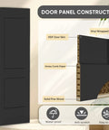 36 Inch By 84 Inch Bi Fold Barn Door Set With Two Panels And Brushed Gold Hardware Space Saving Interior Sliding Door For Closets Pantry Or Laundry Rooms Hollow Core Textured Black Finish Includes Hardware Kit Quiet Smooth Rollers No Brainer Easy Install cross-section showing HDF, honeycomb, and pine wood.