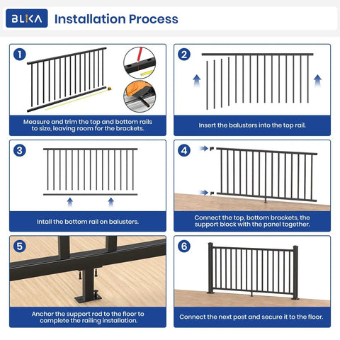 Installation process for Heavy Duty Aluminum Deck Railing Kit With Adjustable Brackets For Stairs Or Flat Decks.