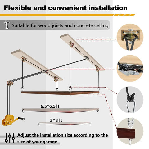 Overhead Garage Storage Lift With Upgraded Winch For 300Lb Capacity Ceiling Mounted Heavy Duty Storage System installation guide