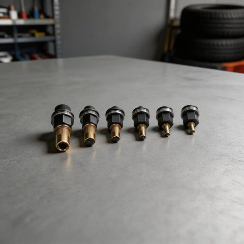Heavy Duty Carbon Steel Replacement Rivet Nut Mandrels, Six Piece Set For M3 To M10 manual hand riveter tools lined on a table.