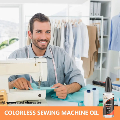 Sewing Machine Lubricant 4.4oz With Applicator Crystal Clear Odorless Mineral Oil For Textile Machines Keeps Your Stitches Smooth Jam Free And Buzz Free Transparent Oil That Prevents Slowdowns, clear bottle on sewing table