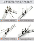 Compact Manual Rebar Bender And Wire Bending Jig For Garages Desktop Tubing Forming Tool demonstrating U, right angle, W, and flatiron bends.