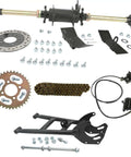 28 Inch Rear Axle Kit With Swingarm Frame Bracket, Brake Disc, 3 Stud Wheel Hubs, 420 Chain And 37T Sprocket, 132L Quick Hand Brake Assembly