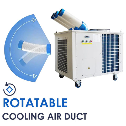 Built Like A Tank Heavy Duty Portable Industrial Air Conditioner 28900 Btu 3150 Watt Commercial Spot Cooler with rotatable ducts.