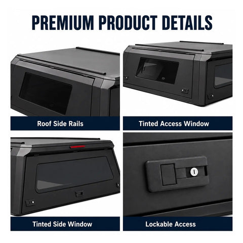 Lockable Truck Bed Cap For Dodge Ram 1500 2020 To 2026 With 6.4 Foot Bed featuring tinted access windows and lockable access.