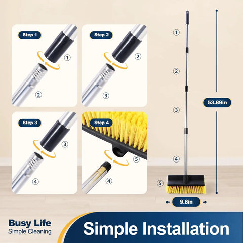 Extendable Deck Brush With Four Section Handle For Outdoor Decks And Patios, 53.9 Inch Reach, Soft Medium Bristles overview