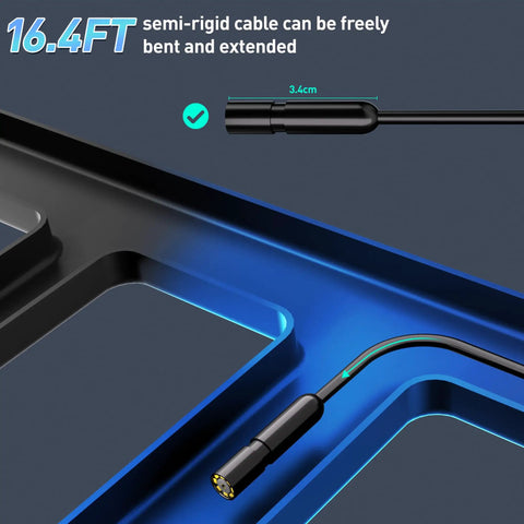 Flexibility of 16.4 ft semi-rigid cable from Dope Endoscope Camera With Light For Pipe Inspection, showing bending capability.