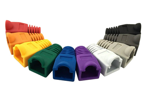 RJ45 Ethernet Cable Boots Kit With Mixed Color Options Strain Relief Plug Covers to shield connectors, fits 5.5-6.5mm cables