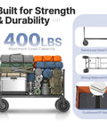 Heavy Duty Collapsible All Terrain Wagon Cart With 400 Lb Capacity And Wide 9cm Wheels loaded with camping gear for outdoor use.