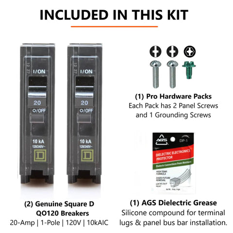 Two Pack Square D QO120 20 Amp Single Pole Breaker Kit For Home Wiring, OEM Quality, Easy Install, Perfect For DIY Projects And Upgrades, Ideal For Panel Upgrades, Safe, Reliable Circuit Protection. kit with two breakers and hardware