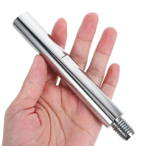 Hand holding steel Polishing And Grinding Extension Rod For Bench Drill And Angle Grinder with threaded shaft