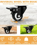 Universal swivel wheel with brake showing 360-degree rotation for Heavy Duty Folding Chair Cart With Swivel Wheels For Effortless Transport.