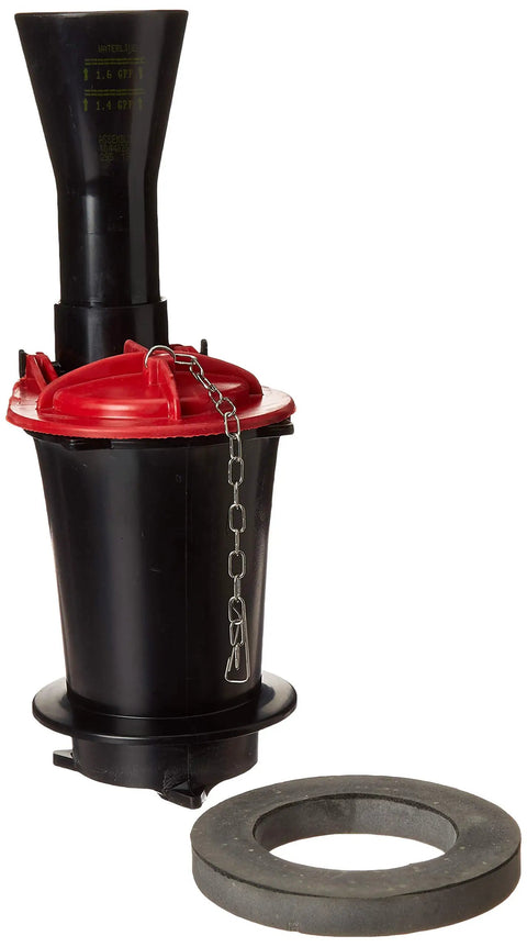 Flush Valve Kit 1044458 Replacement for Reliable Toilet Performance with red and black valve and gasket seal shown