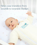 Baby wearing Cozy Cotton Baby Swaddle Transition Sack With Double Zipper For Easy Diaper Changes Safe Back Sleep 3 To 6 Months