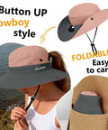 Women's Ponytail Safari Sun Hat With Wide Brim And UV 50 Protection Foldable Outdoor Bucket Style shown with ponytail hole
