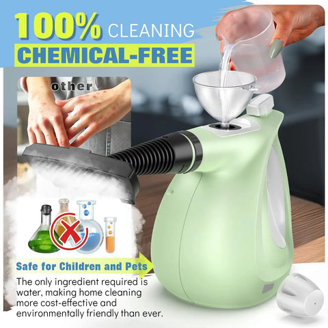 Hella Badass Handheld Steam Cleaner With 3 Bar High Pressure And 11 Piece Chemical Free Kit for easy filling and chemical-free cleaning.