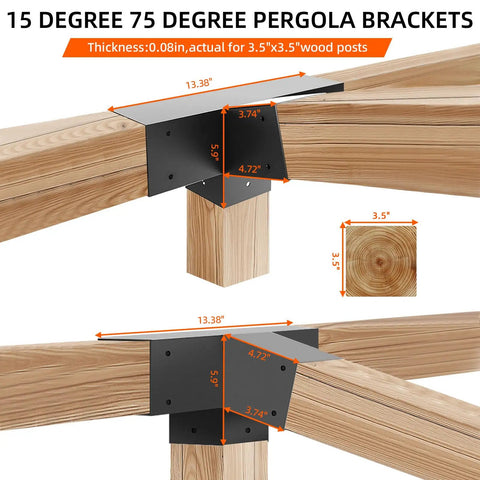 Tough As Nails 4x4 Pergola Brackets With 15 Degree Up And 75 Degree Down Slant For Outdoor Pergolas Porches Or Cabins Heavy Duty Galvanized Steel DIY Kit With Hardware 4 Pack