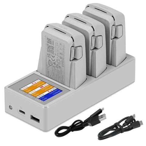3 Way Battery Charging Station With Color Screen Bidirectional Fast Charging For Drones And Smartphones Energy Box Intelligent Chip Protection Against Overcharge And Overheat Lightweight ABS Dock showing color screen and cables