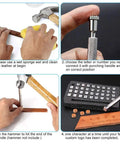 Instructions for using All In One Leather Stamping Kit With Rubber Hammer 71 Piece Set With 68 Patterns And Shapes For Saddle Making