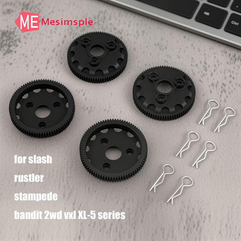 76T 48P Spur Gear Set Four Pieces With Six Body Clips For 1/10 Slash 2WD VXL Rustler Stampede Bandit XL-5 Series RC Cars Upgrade