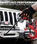 Three-Eighths Inch Heavy Duty Winch Hook With Safety Latch, 45,000 Lbs Break Strength, attached to winch of off-road vehicle