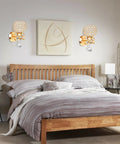 Bedroom with Two Pack Crystal Wall Sconces Modern Bedside Lights With E26 Sockets Hardwired Wall Mounts, gold finish over bed