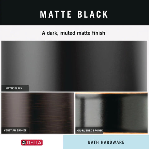 Comparison of matte black, venetian bronze, and oil-rubbed bronze finishes for bath hardware by Delta
