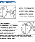 Tough As Nails Black Self Closing Screen Door Hinge Set 2-3/4 Spring Steel Hinges with installation and adjustment instructions.