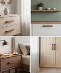 4 styles of 5 Inch Wood Drawer Pulls For Cabinet Walnut Finish 4 Pack With Mounting Screws Easy Install on various furniture