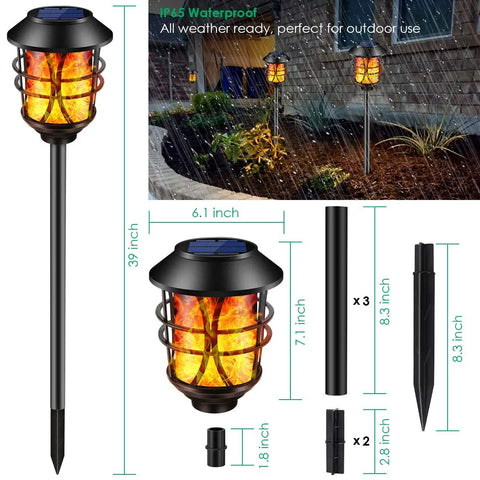 Solar Torch Lights Outdoor Flickering Flame Lit Set Of 4 Metal Pathway Lights Waterproof Landscape Decor Auto On Off Dusk Till Dawn