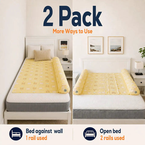 On-The-Go Toddler Bed Rails Two-Pack Inflatable Bumpers For Travel And Sleepovers on a single bed setup and open bed setup