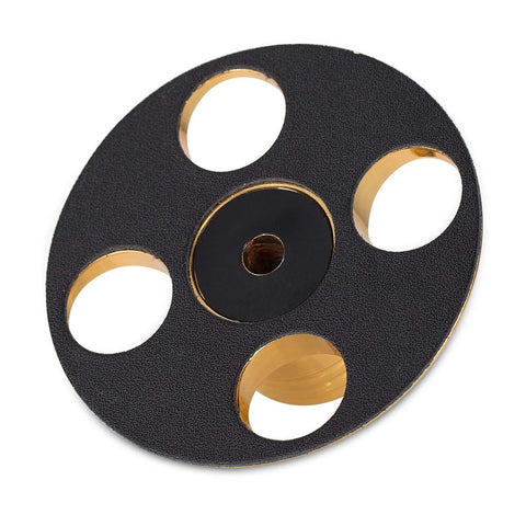 Nobsound STB-01 LP vinyl turntable stabilizer weight, black with gold inner rims, angled close-up