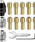 Pro Grade All Metal 3 Jaw Keyless Quick Change Rotary Tool Chuck Set 0.8 To 3.2Mm Brass Collet Kit with 15 Pieces Replacement Nut