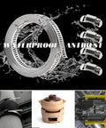 Diy Hose Clamps 12 Foot 304 Stainless Steel Metal Strap Assortment Kit With 8 Pcs Stronger Fasteners displayed with water splash