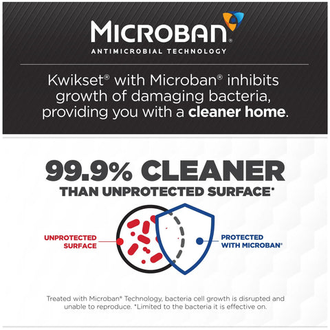 Microban antimicrobial diagram showing 99.9% cleaner protection compared to unprotected surface with shield graphic.