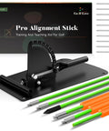 Golf Alignment Sticks Holder And Swing Trainer with foam padding, adjustable plate, and neon green alignment sticks.
