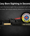 410 Gauge Red Dot Laser Bore Sighter for Rifle Training and Scope Alignment showing accurate targeting on a bullseye