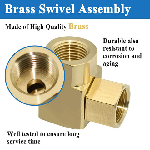 Half Inch NPT Female Swivel Fitting For HSR90 Hose Reel, Leak Proof Connection, Durable Replacement Part For Air Hose Reels, Compact 1.90 In Length By 1.69 In Height, 0.72 In OD, 1 Pack. Brass swivel fitting shown close up