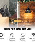 Gooseneck Barn Light With Dusk To Dawn Sensor Outdoor Old School Farmhouse Wall Sconce in rain and snow, black finish