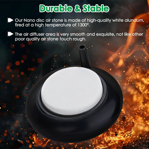 2 Inch Nano Air Stone Disk Kit for Aquarium Bubbler with Control Valve, Check Valve, Suction Cups; durable alundum stone