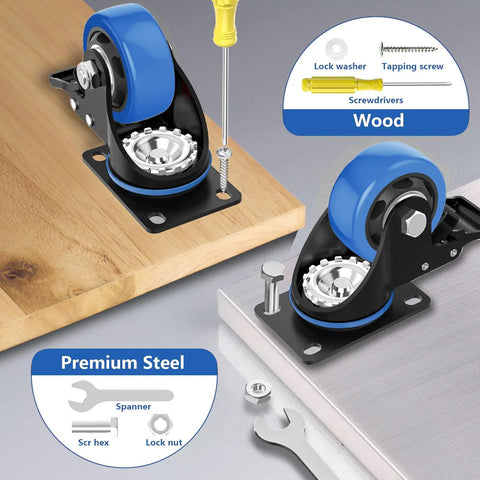 Heavy Duty 3 Inch Swivel Caster Wheels Set Of Four With Dual Locking Plate Casters And Double Ball Bearings installation on furniture
