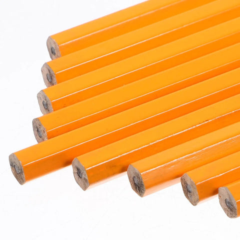 Ten Pack HB Carpenter Pencils With White Erasers For Construction And Woodworking Yellow Wooden Lead Pencils arranged in a row