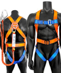 Front and back view of Full Body Safety Harness With Internal Shock Absorbing Lanyard For Tool Fall Protection OSHA ANSI ASTM F1774 Certified