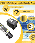 ATC Auto Tool Change Air Cooled Spindle Motor Kit, 9KW/12HP CNC Mill Spindle, 24000 RPM, ISO30 Tool Holder, VFD Inverter 220V 1PH